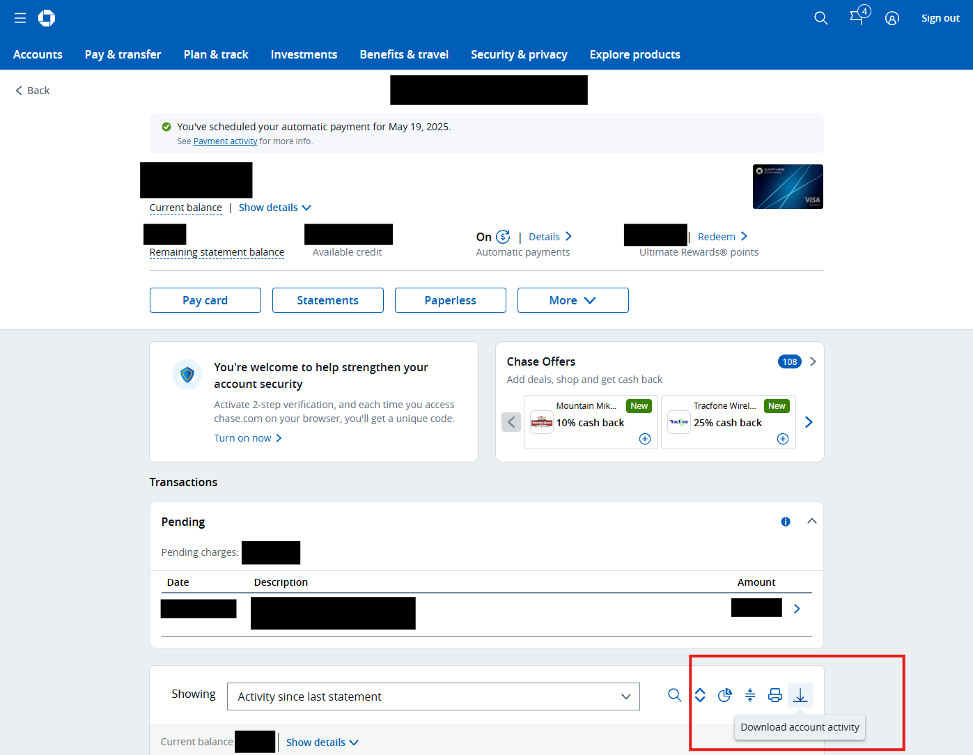 Chase Transactions Page