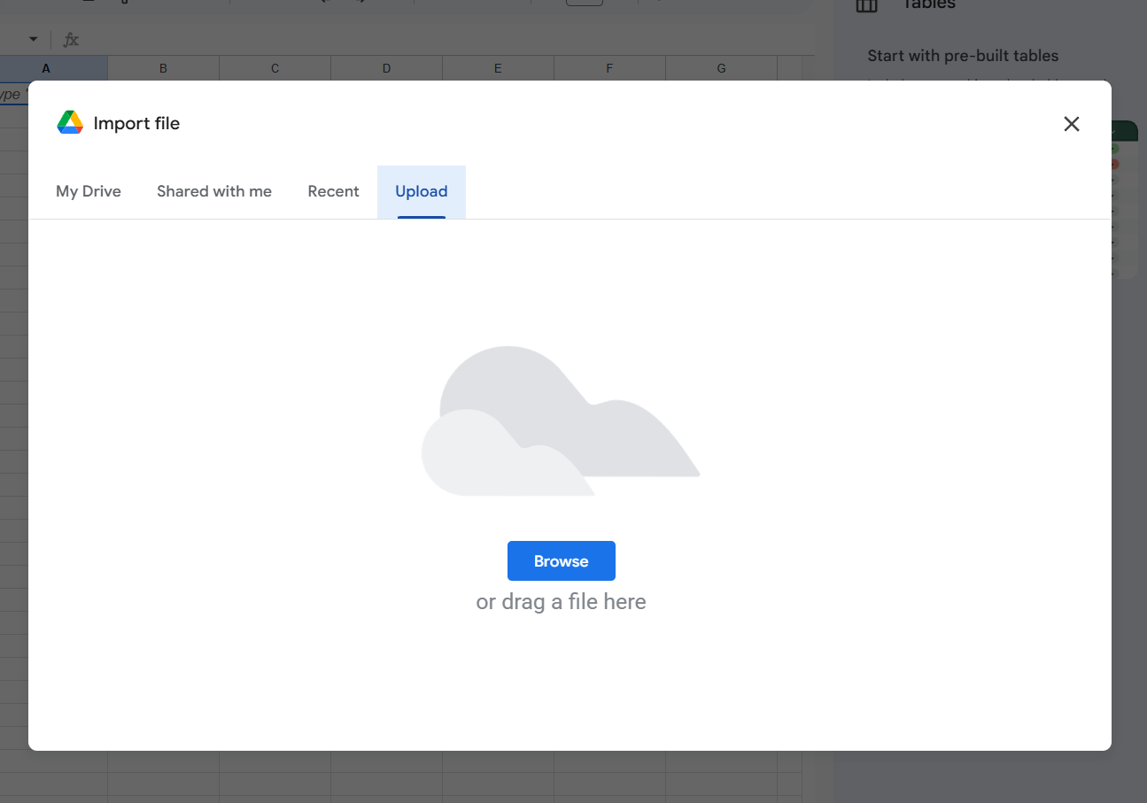 Google Sheets Upload Modal